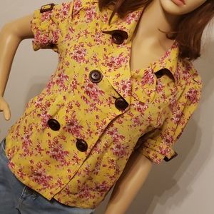American Rag Yellow Flowered Short Sleeve "Jacket"